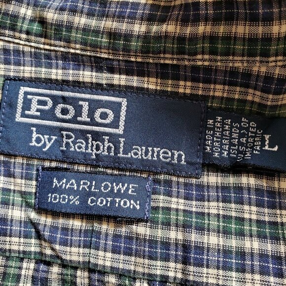 Polo Ralph Lauren - Mens Blue and Green Plaid Cotton Shirt.  Size Large - Picture 5 of 8
